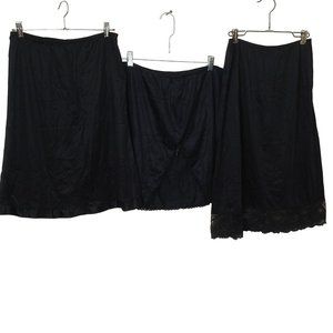 Bulk Lot(3) Vintage Lingerie Half Knee Slip-Skirts M(8/10) Lace Trim Slit Black